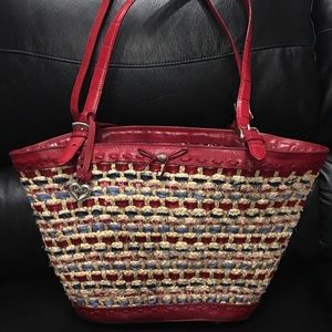 Gorgeous Brighton red leather/straw shoulder bag